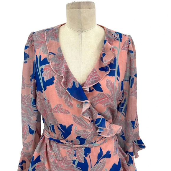 Red Carter Tessa Floral-Print Wrap Dress Pink Blue Size Large‎ - Picture 3 of 9